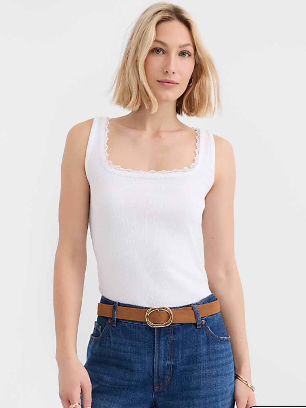 LOFT Lace Trim Perfect Ribbed Square Neck Tank Top